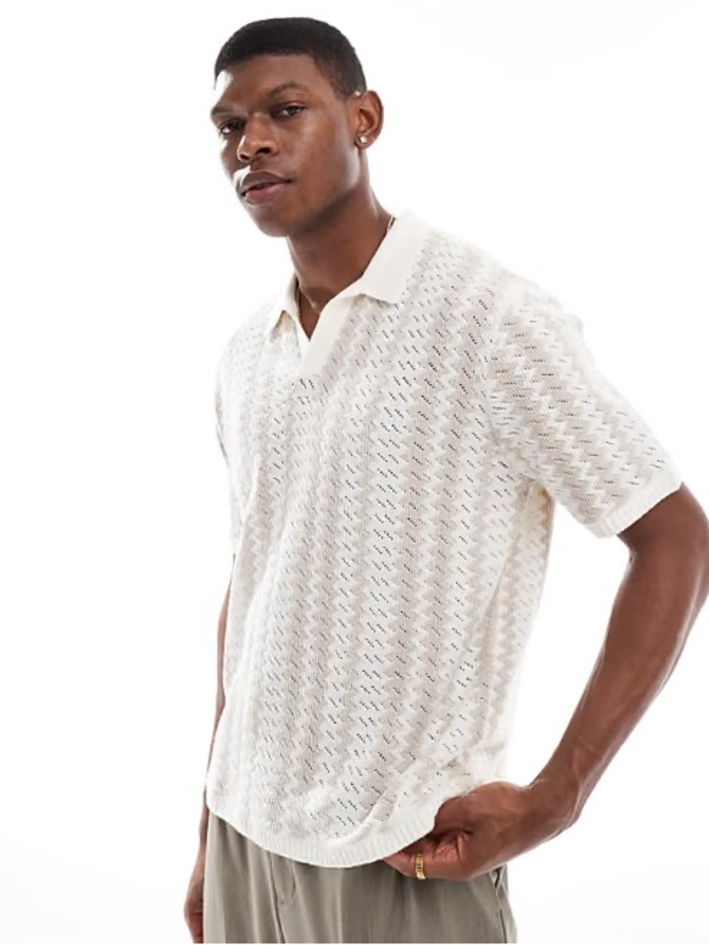 Men's Cream Hollister Knit Polo - XL